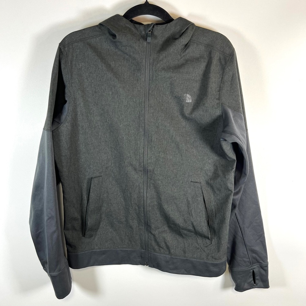The North Face Mens Full Zip Hooded Jacket Dark Gray Heather M Tech Fleece